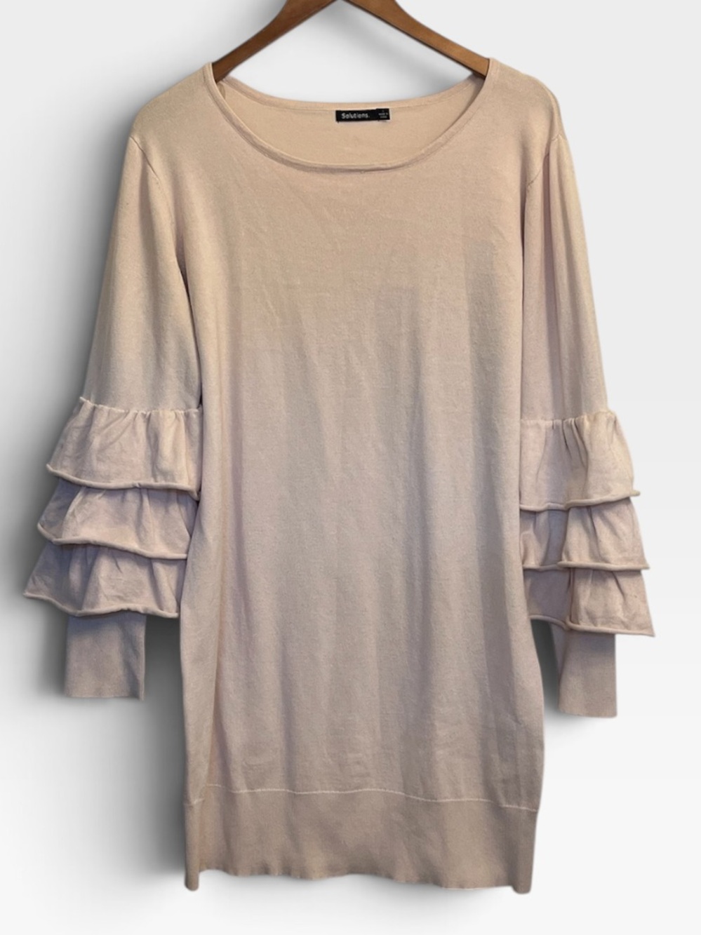 Cute Cozy RuffleTiered-Sleeve Sweater Dress Ballet Pink